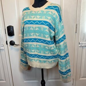 &merci Blue and Cream Patterned Crew Neck Sweater NWT Sz S